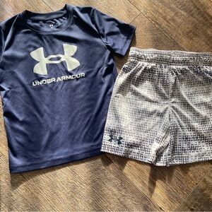 Under Armour Blue Tee and Patterned Gray Shorts